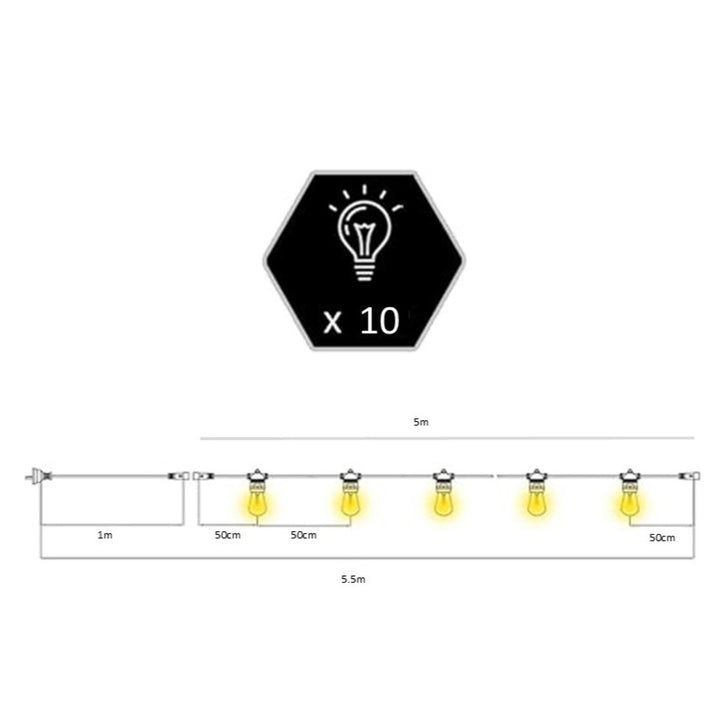 A19 Amber Bulb | 5m 10 Bulbs | Flush Mount Dimmable Festoon Lights