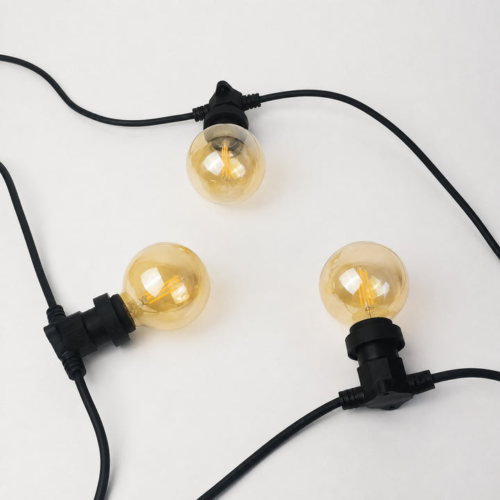 Festoon Lights | G80 Amber Bulb  | 10m 10 Bulbs | Flat Flush Mount | Connectable
