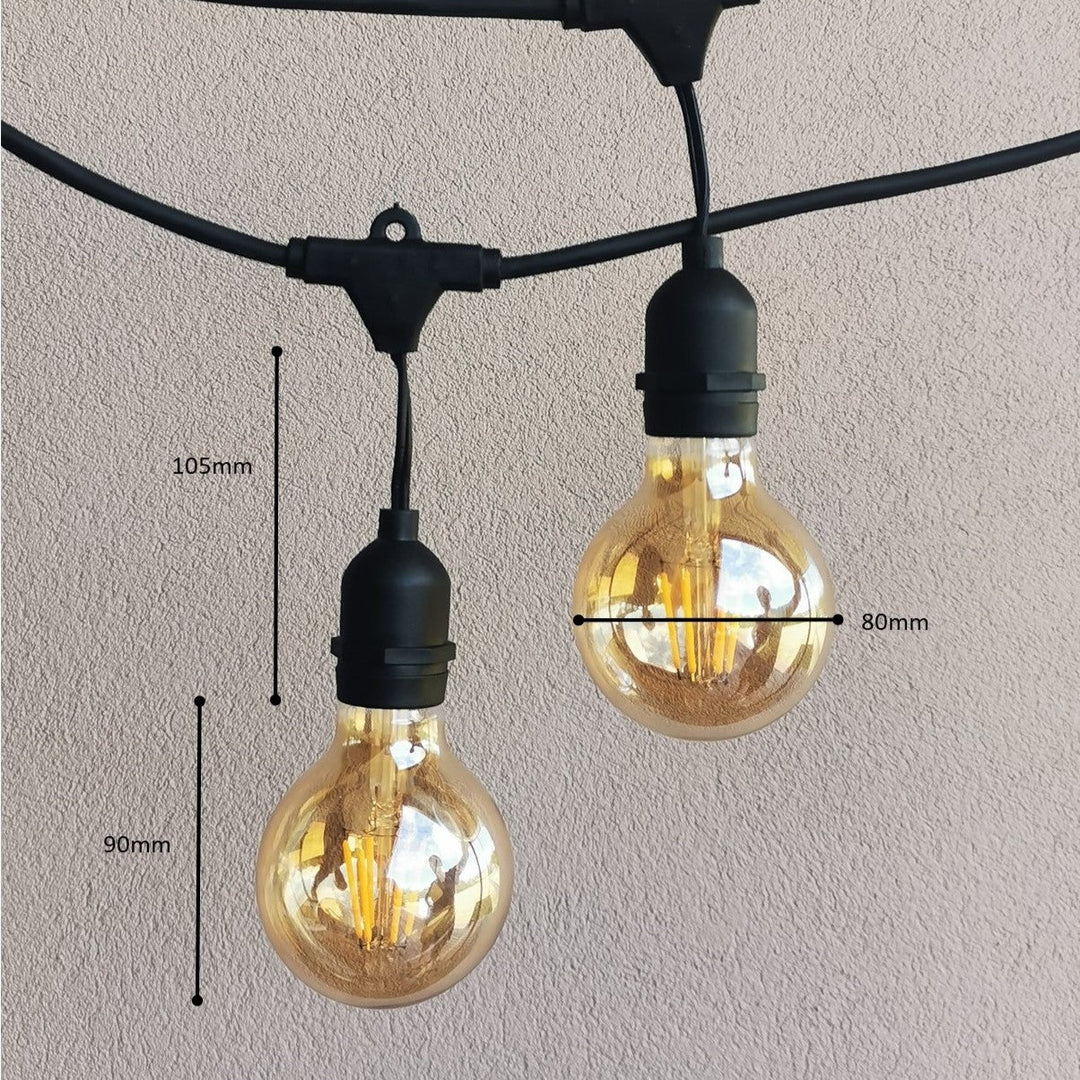 G80 Amber Bulb | 5m 10 Bulbs | Drop Hang Dimmable Festoon Lights