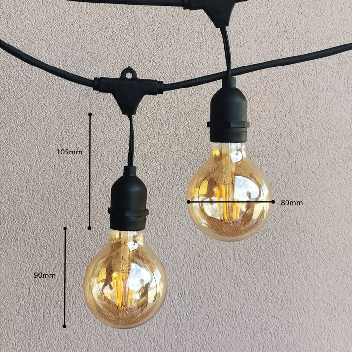 G80 Amber Bulb | 5m 10 Bulbs | Drop Hang Dimmable Festoon Lights