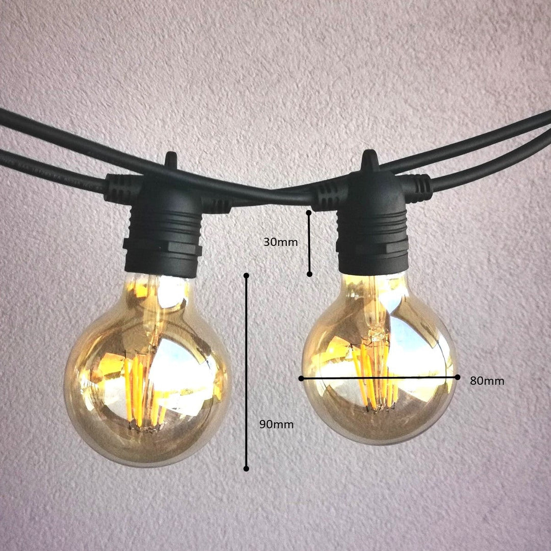 G80 Amber Bulb | 5m 10 Bulbs | Flush Mount Dimmable Festoon Lights