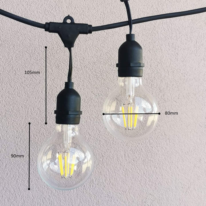 G80 Clear Bulb | 15m 15 Bulbs | Drop Hang Dimmable Festoon Lights