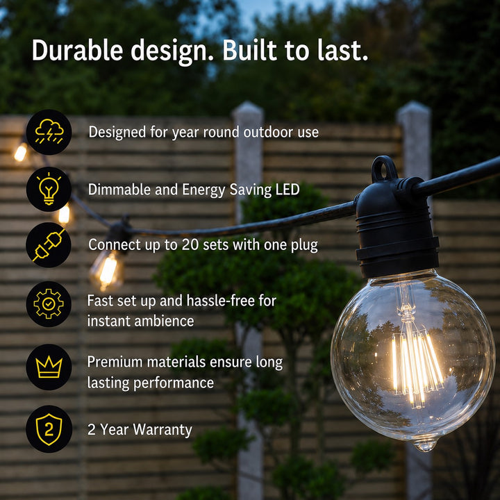Festoon Lights | G80 Clear Bulb | 10m 10 Bulbs | Flush Mount | Connectable