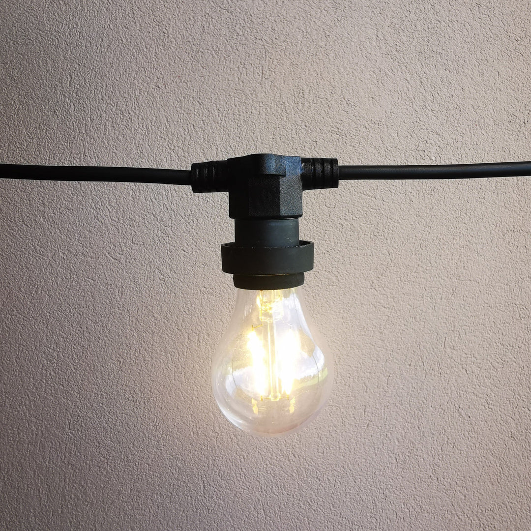 A60 Clear Bulb Festoon Lights | 10m 10 Bulbs | Flat Flush Mount