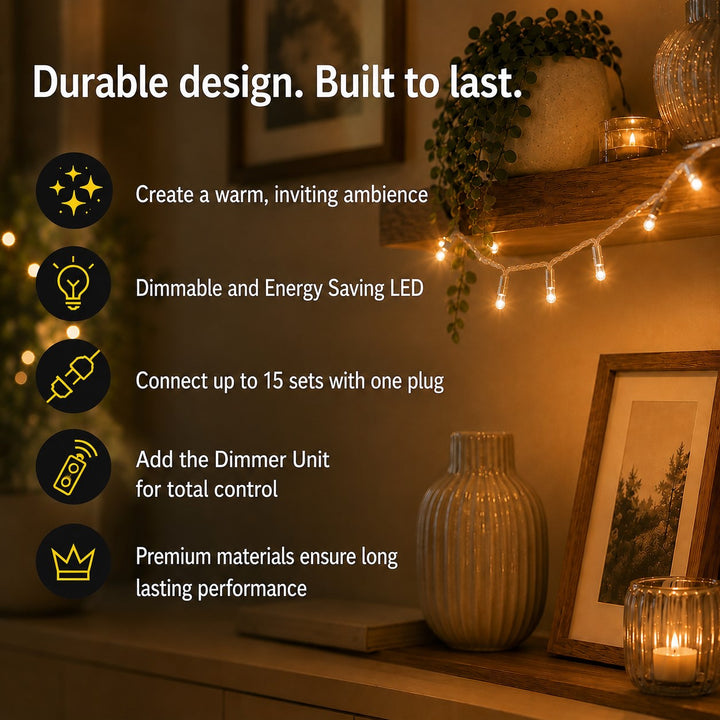 Indoor & Outdoor Fairy Lights | 10m | Connectable | Clear PVC Cable | Core Series