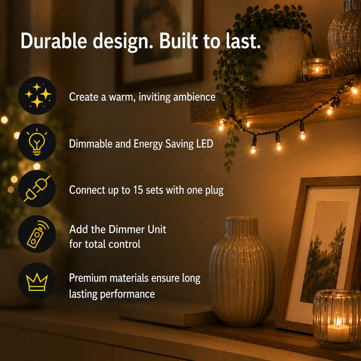 Indoor & Outdoor Fairy Lights | 10m | Connectable | Black PVC Cable | Core Series