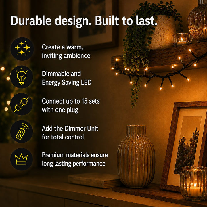 Indoor Fairy Lights |  10m | Connectable | Black PVC Cable | Essential Series