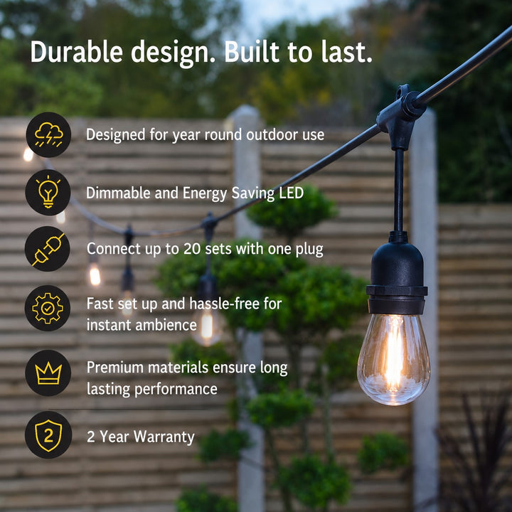 Festoon Lights | S14 Bulb | 10m Bulbs | Drop Hang | Connectable
