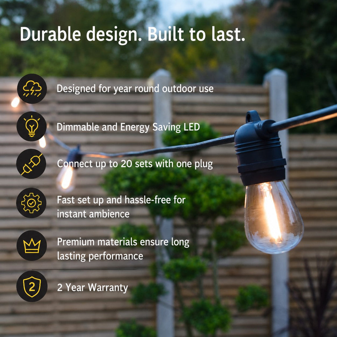A60 Amber Bulb  | 10m 10 Bulbs | Flat Flush Mount Festoon Lights