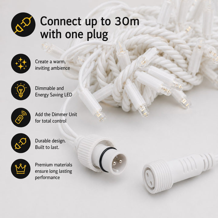 Outdoor Fringe Fairy Lights | 5m White Rubber Cable| Connectable | 30cm Drops | Pro Series