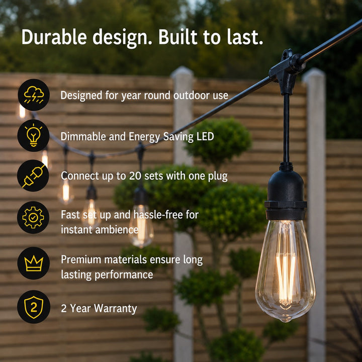 Festoon Lights | ST58 Clear Bulb | 5m 10 Bulbs | Drop Hang | Connectable