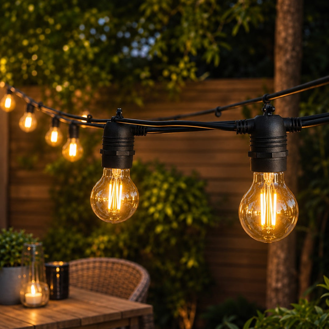 Festoon Lights | A60 Amber Bulb | 5m 10 Bulbs | Flush Mount | Connectable