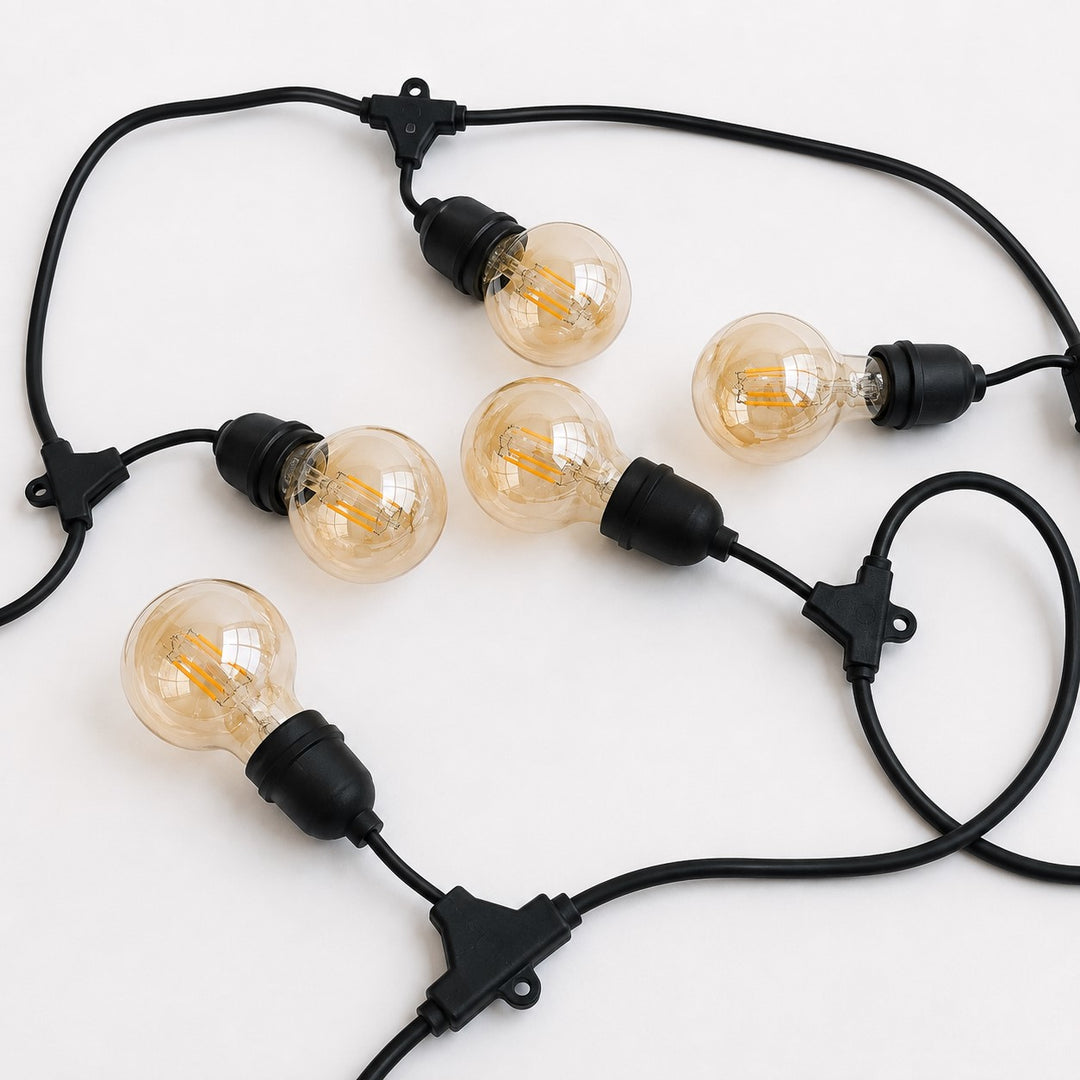 Festoon Lights | G80 Amber Bulb | 10m 10 Bulbs | Drop Hang | Connectable
