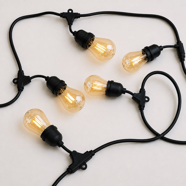 Festoon Lights | A60 Amber Bulb | 10m 10 Bulbs | Drop Hang | Connectable
