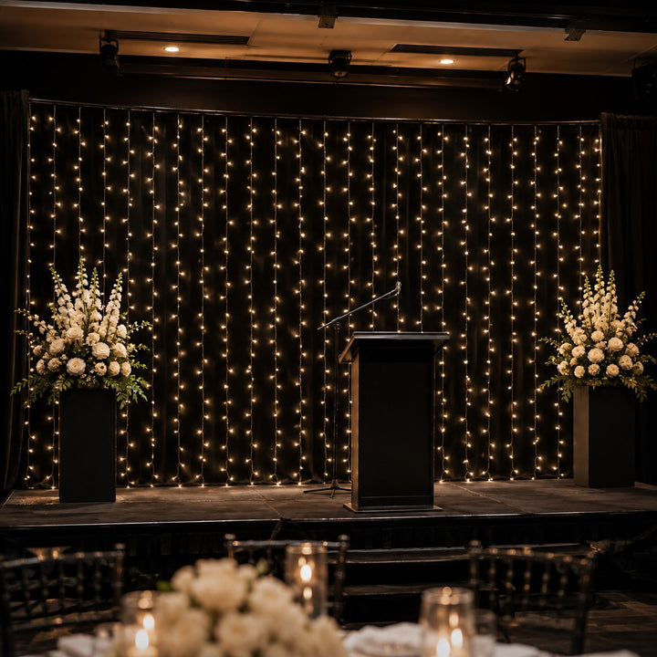 Outdoor Curtain Fairy Lights | 2m x 2m Black Rubber | Connectable | Pro Series
