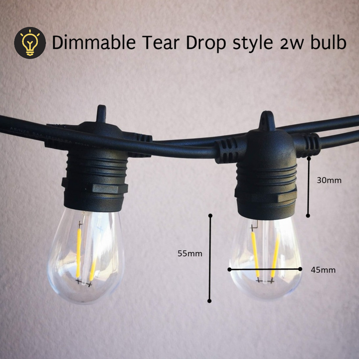 S14 Clear Bulb | 10m 20 Bulbs | Flush Mount Dimmable Festoon Lights