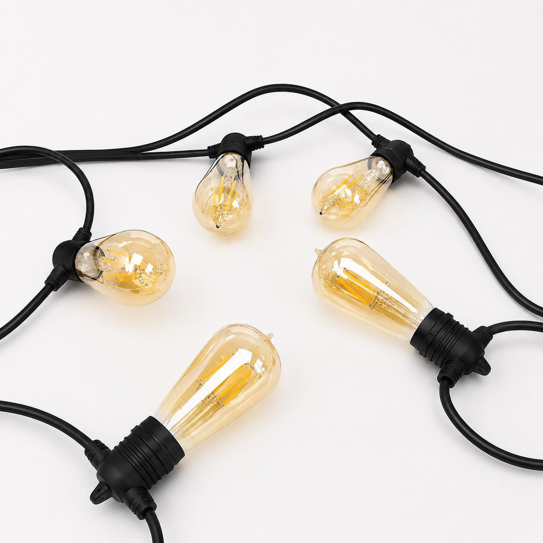 Festoon Lights | ST58 Amber Bulb | 10m 10 Bulbs | Flush Mount | Connectable