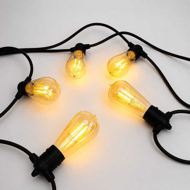 Festoon Lights | ST58 Amber Bulb | 10m 10 Bulbs | Flush Mount | Connectable