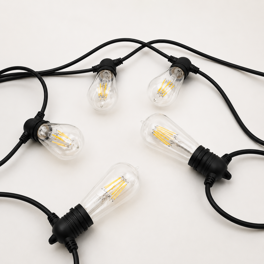 Festoon Lights | ST58 Clear Bulb | 5m 10 Bulbs | Flush Mount | Connectable