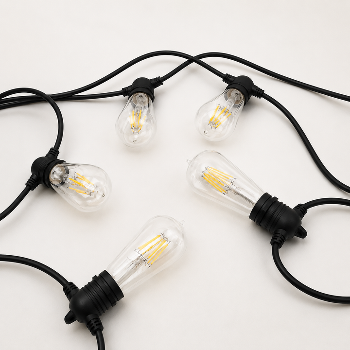 Festoon Lights | ST58 Clear Bulb | 5m 10 Bulbs | Flush Mount | Connectable