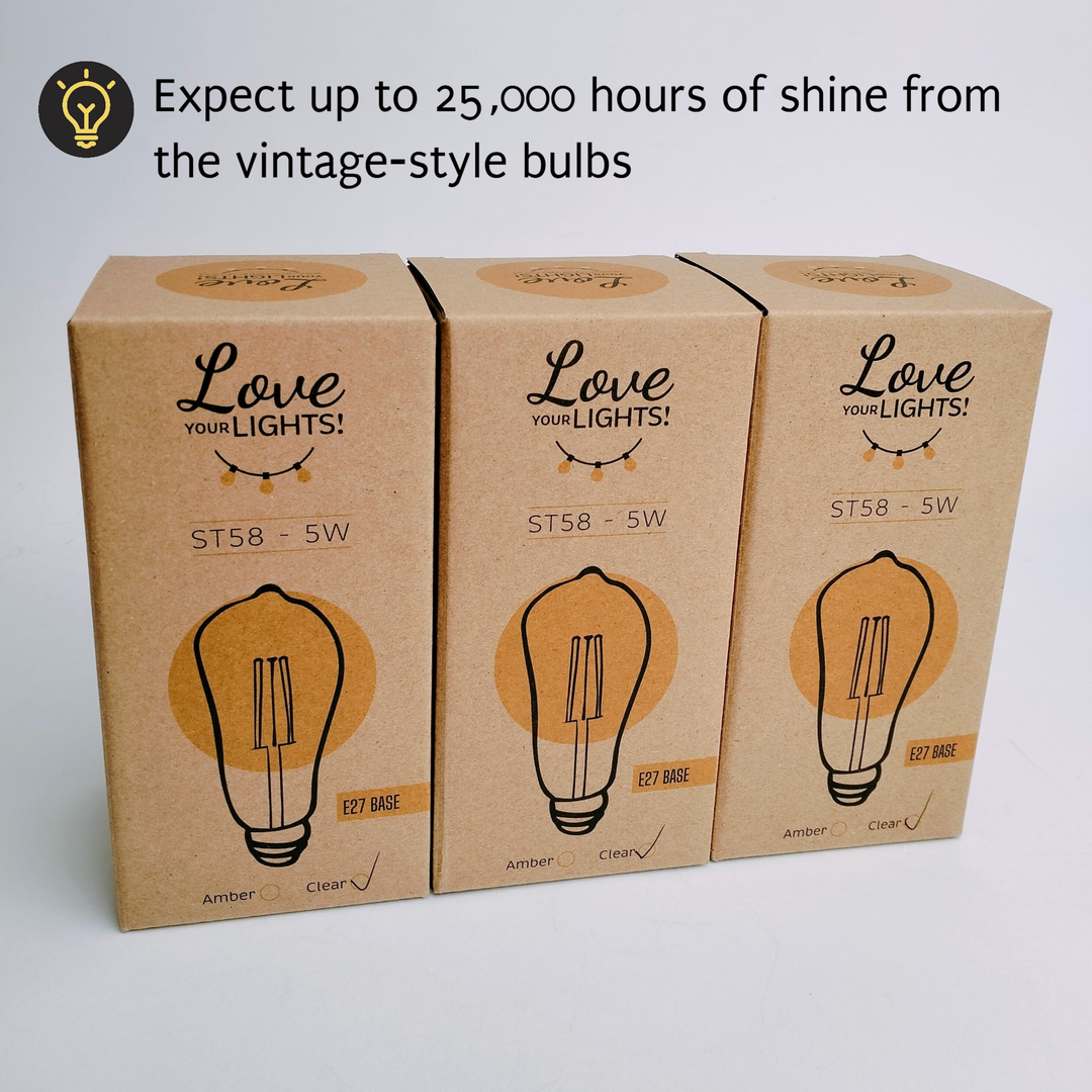 ST58 Amber Bulb | 5m 10 Bulbs | Drop Hang Dimmable Festoon Lights