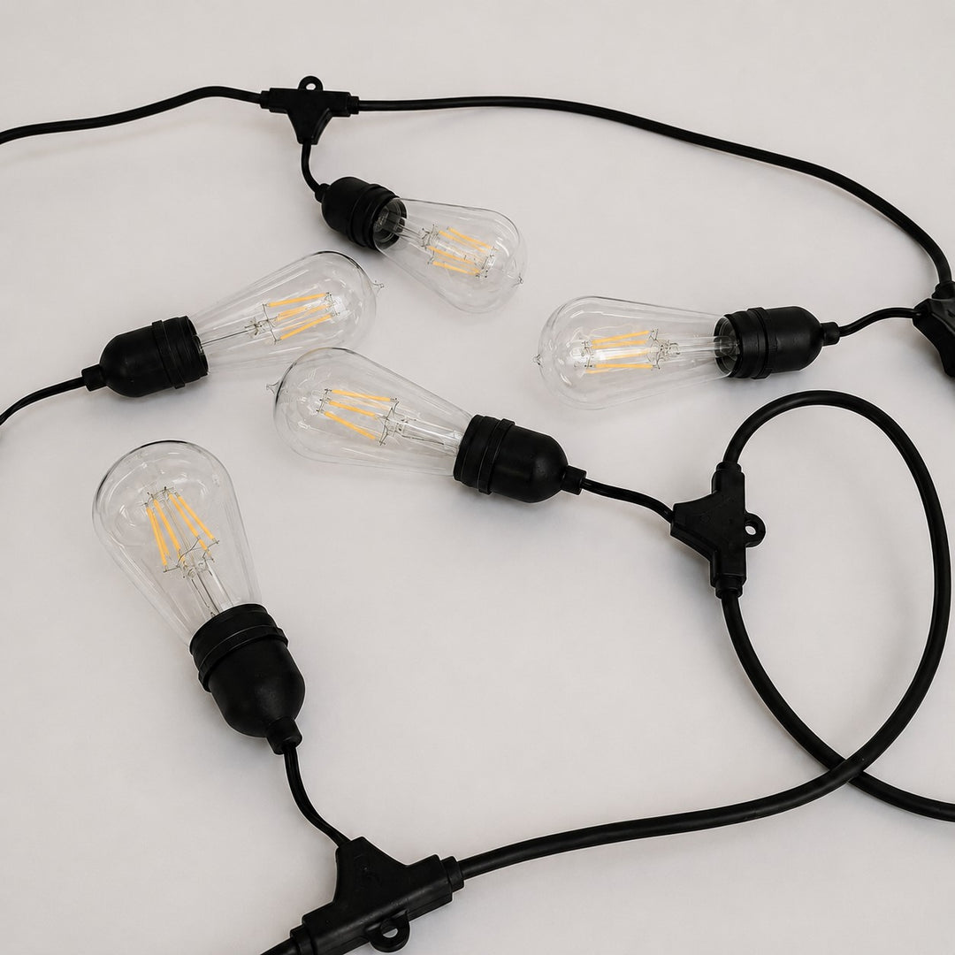 Festoon Lights | ST58 Clear Bulb | 10m 10 Bulbs | Drop Hang | Connectable