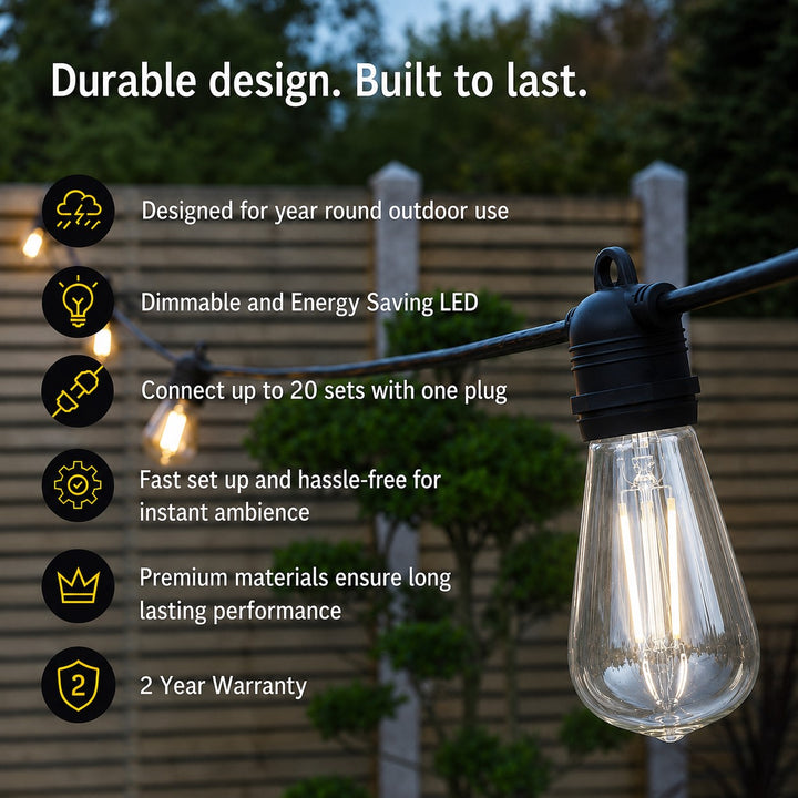 Festoon Lights | ST58 Clear Bulb | 5m 10 Bulbs | Flush Mount | Connectable