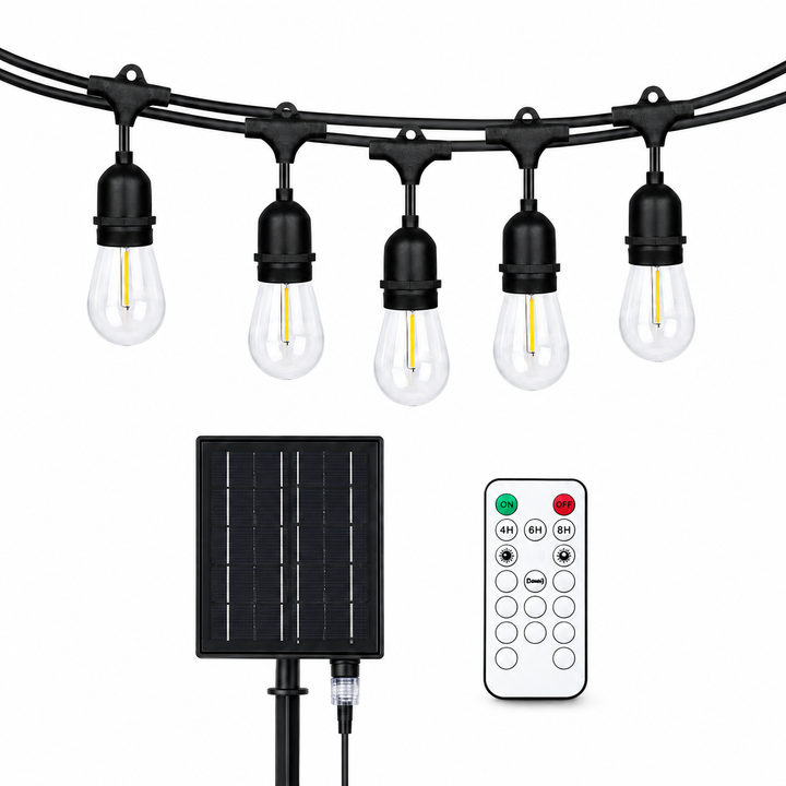 Solar S14 Festoon Lights | Drop Hang Style | 14.7m 15 Bulbs | Remote Control