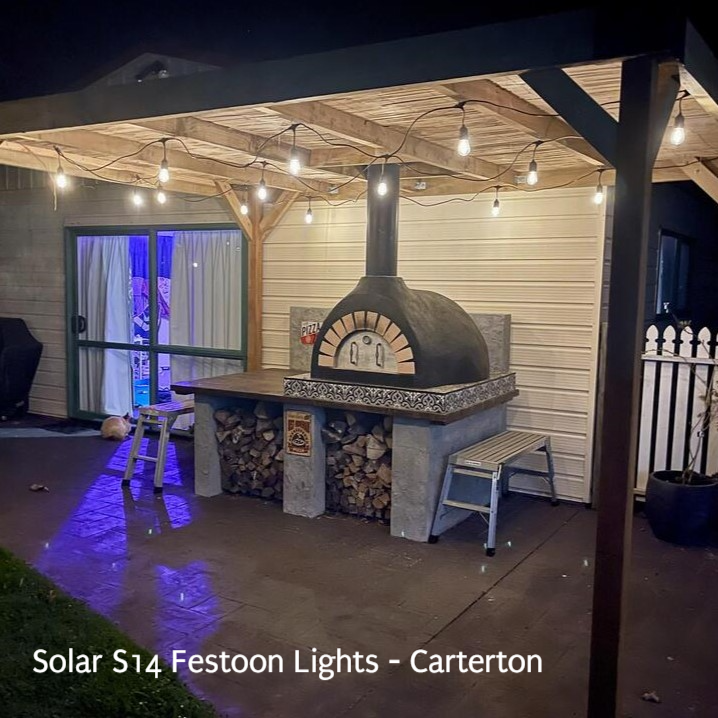 Solar S14 Festoon Lights | Drop Hang Style | 14.7m 15 Bulbs | Remote Control