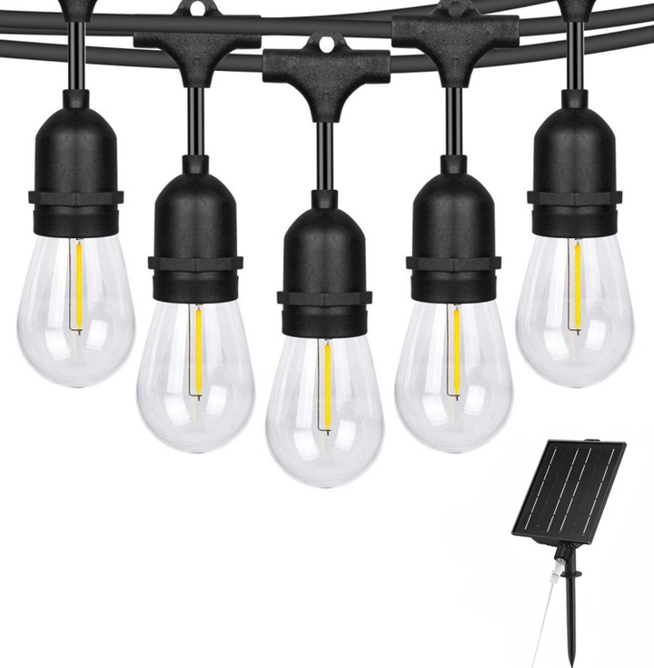 Solar S14 Festoon Lights | Drop Hang Style | 14.7m 15 Bulbs | Remote Control