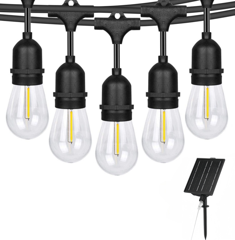 Solar S14 Festoon Lights | Flush Mount Style | 14.7m 15 Bulbs | Remote Control