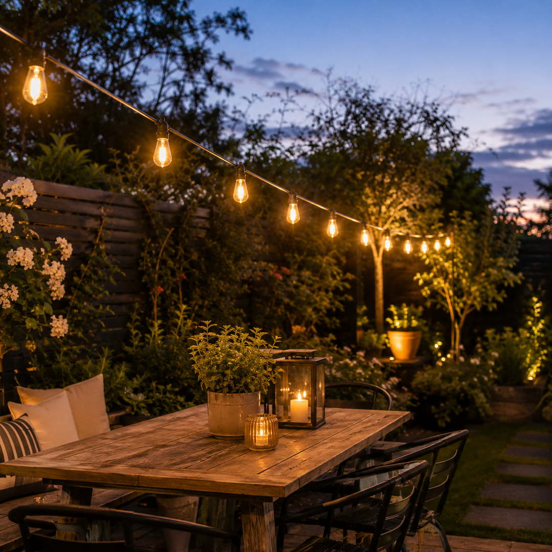 Solar S14 Festoon Lights | Flush Mount Style | 14.7m 15 Bulbs | Remote Control