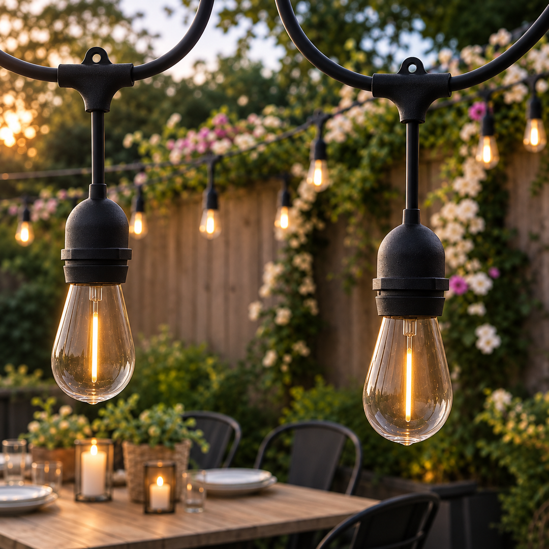 Solar S14 Festoon Lights | Drop Hang Style | 14.7m 15 Bulbs | Remote Control