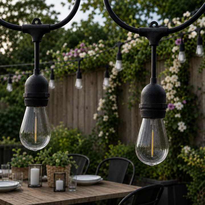 Solar S14 Festoon Lights | Drop Hang Style | 14.7m 15 Bulbs | Remote Control