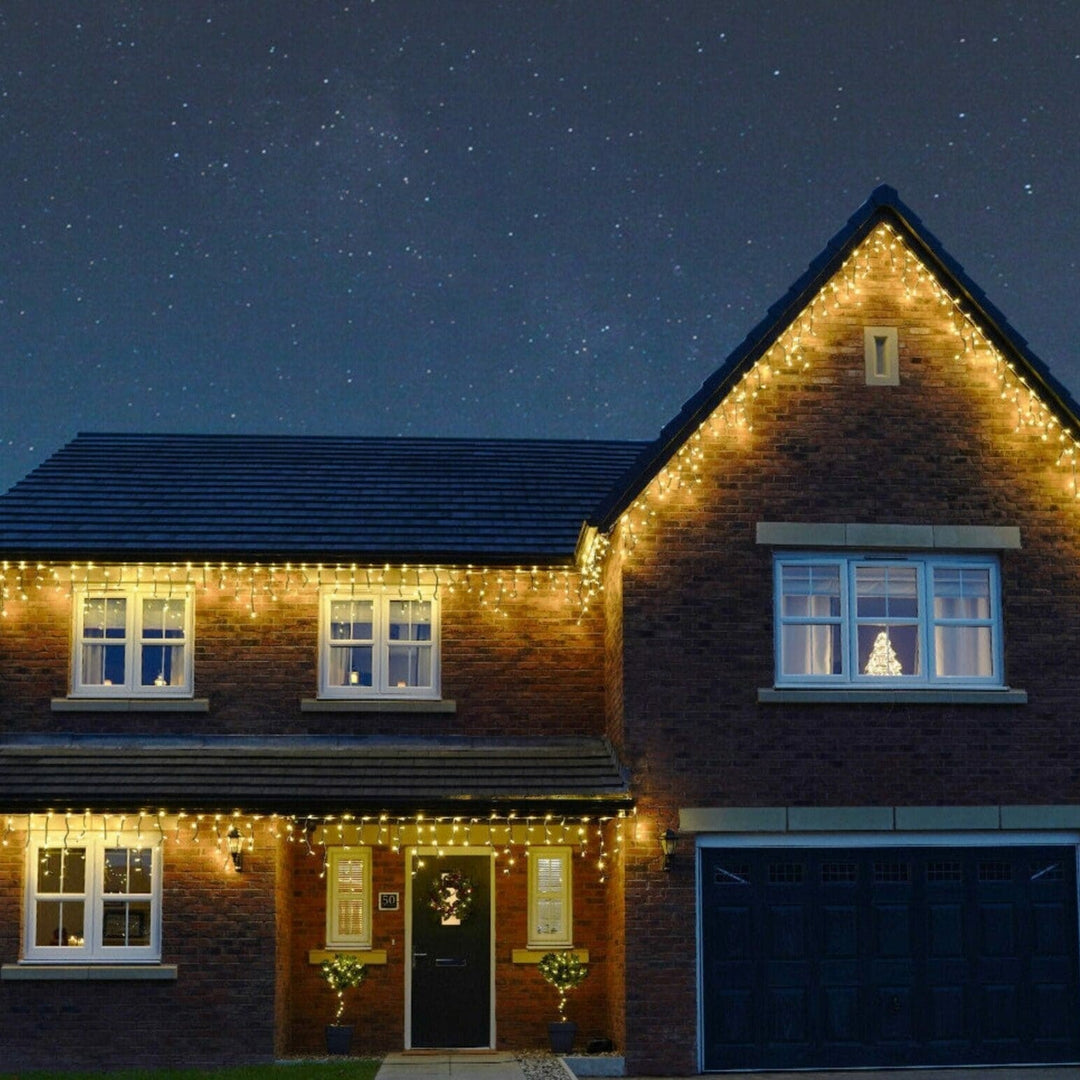 Outdoor Icicle Fairy Lights | 5m Black Rubber Cable Connectable | Staggered Drops | Pro Series