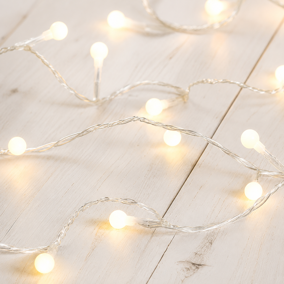 White Ball Fairy Lights | 40 LED Bulbs | Decorative Indoor