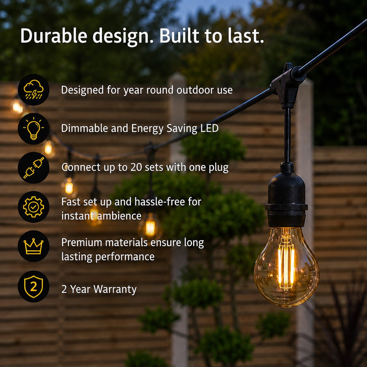 Festoon Lights | A60 Amber Bulb | 10m 10 Bulbs | Drop Hang | Connectable