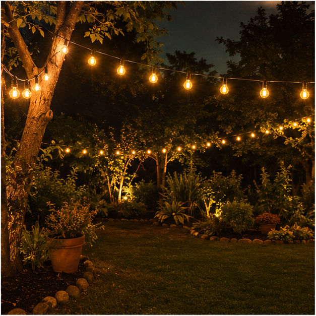 Festoon Lights | A60 Amber Bulb | 5m 10 Bulbs | Flush Mount | Connectable