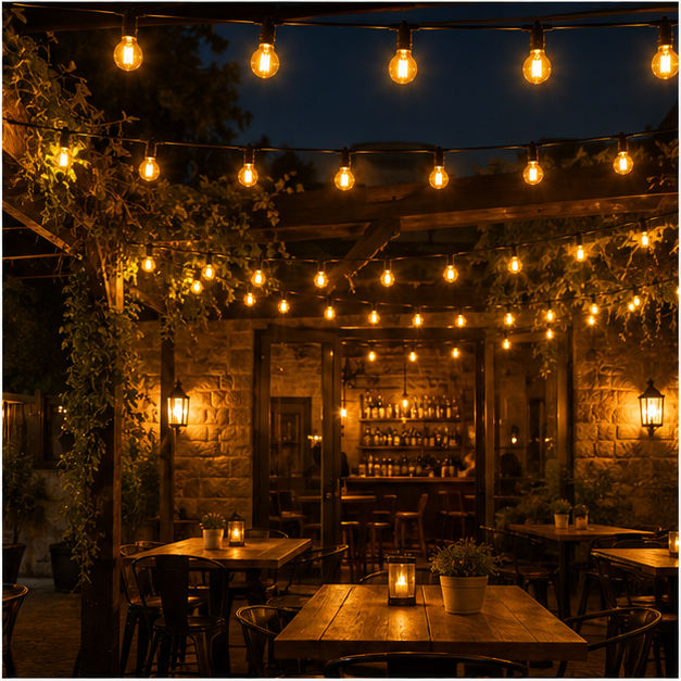 A60 Amber Bulb | 10m 20 Bulbs | Flush Mount Dimmable Festoon Lights