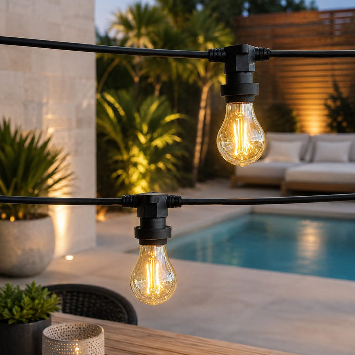 Festoon Lights | A60 Amber Bulb  | 10m 10 Bulbs | Flat Flush Mount | Connectable