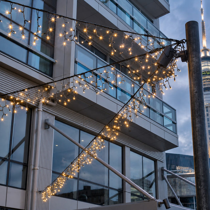 Outdoor Fringe Fairy Lights | 3m Black Rubber Cable | Connectable | 30cm Drops | Pro Series