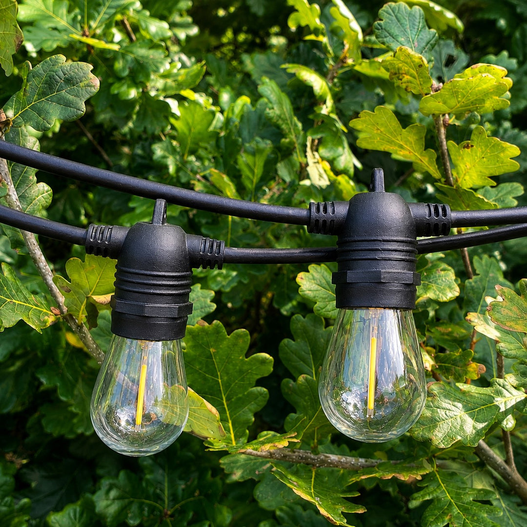 Solar S14 Festoon Lights | Flush Mount Style | 14.7m 15 Bulbs | Remote Control