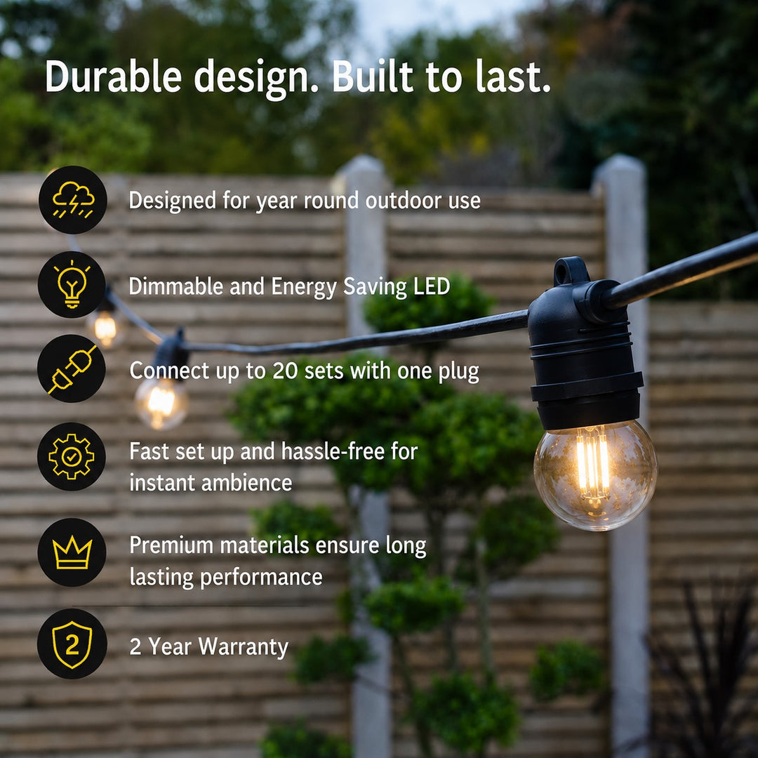 Festoon Lights | G45 Bulb | 10m 10 Bulbs | Flush Mount | Connectable