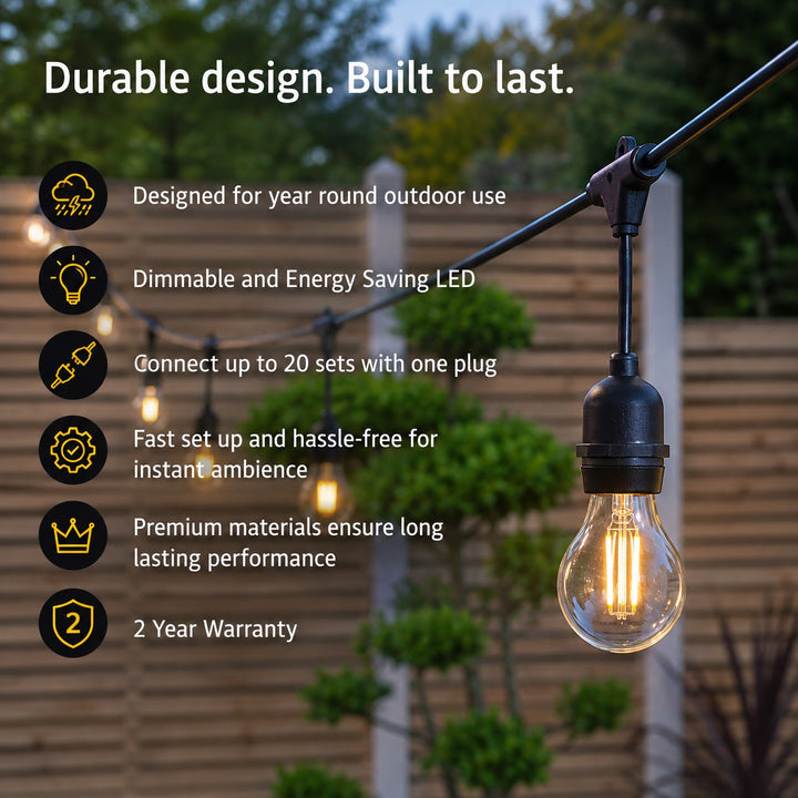 Festoon Lights | A60 Clear Bulb | 5m 10 Bulbs | Drop Hang | Connectable