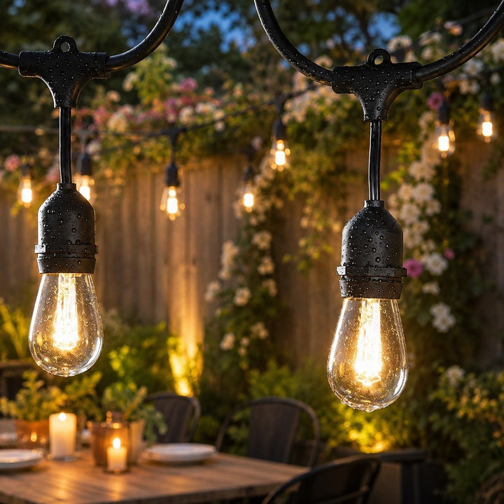 Solar S14 Festoon Lights | Drop Hang Style | 14.7m 15 Bulbs | Remote Control