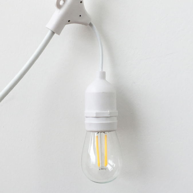 S14 Glass Bulb | 10m 10 Bulbs | Non Dimmable Drop Hang | White Cable